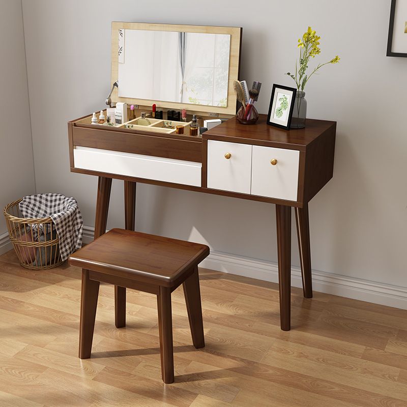 Scandinavian Bedroom Dressing Table Rubberwood Flip-Top Make-up Vanity