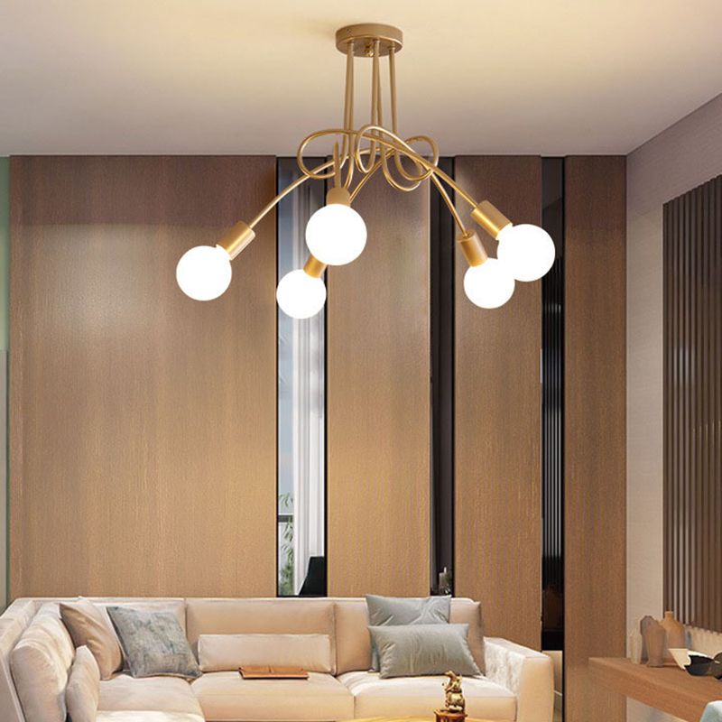 Gold Sputnik Semi Flush Mount in Industrial Creative Style Wrought Iron Ceiling Fixture