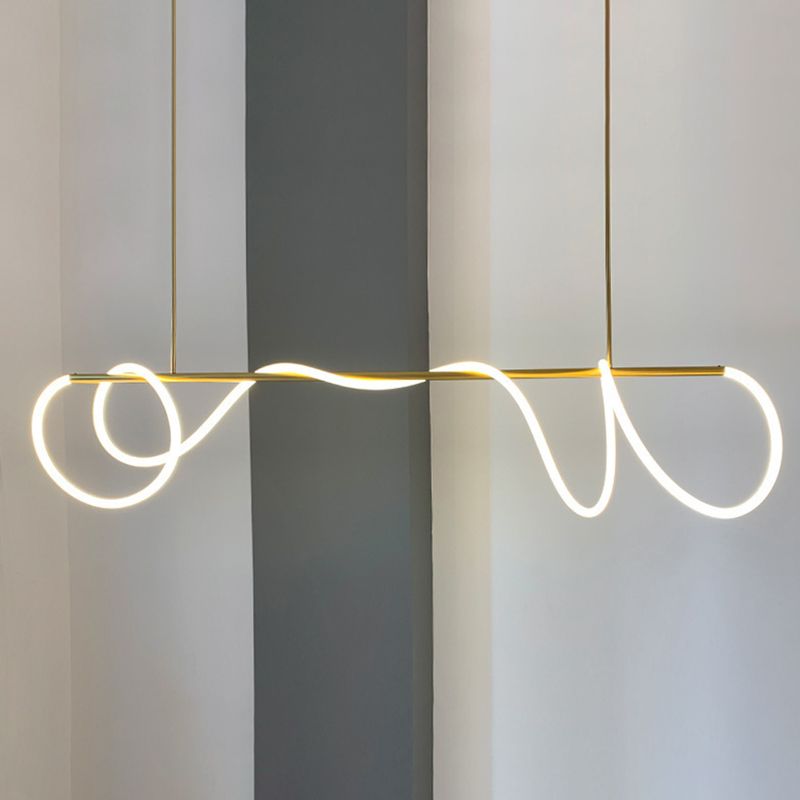 Modern Minimalism Gold Linear Island Pendant Lighting LED Metal Island Ceiling Light for Dining Table