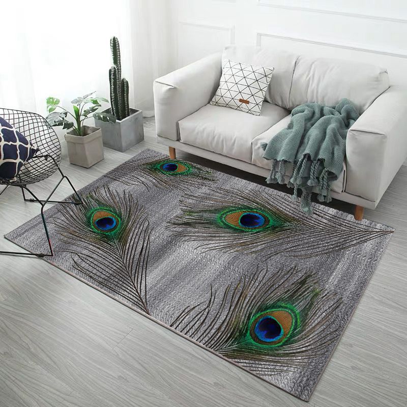 Trendy Feather Printed Area Rug Nordic Simple Polyester Carpet Non-Slip Backing Rug for Home Decoration