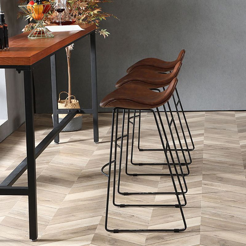 Modern Leather Armless Home Stool Matte Finish Barstool with Footrest