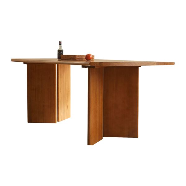 Modern Double Pedestal Table Rectangle Solid Wood Dining Room Table in Natural
