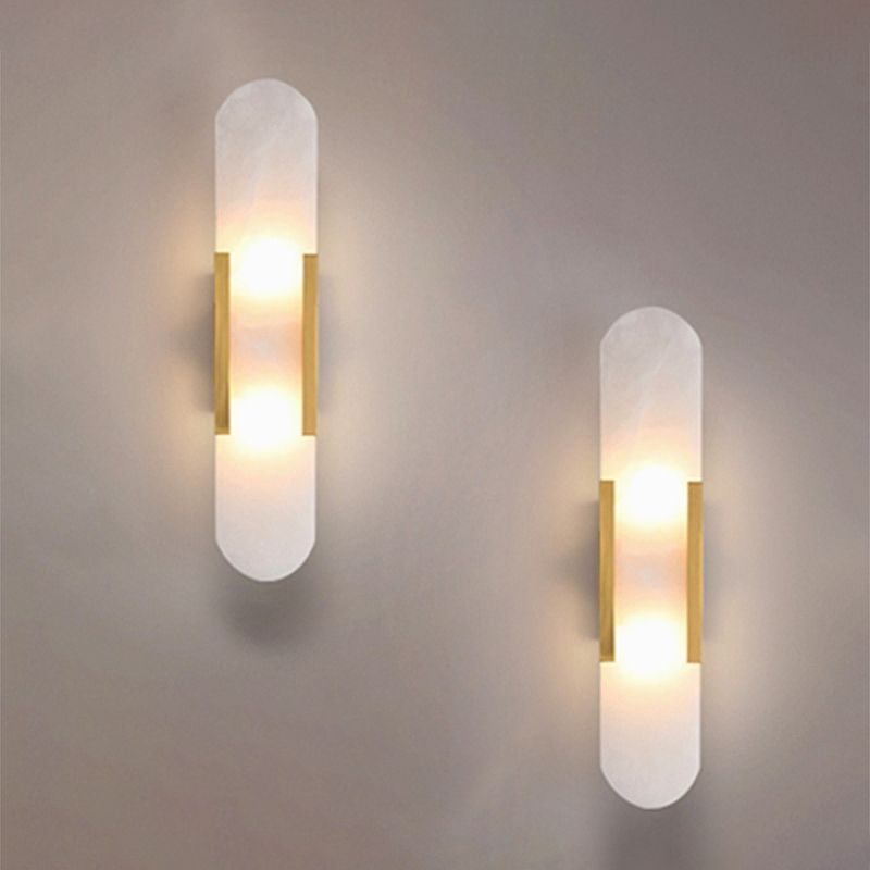 2 Lights Oval Wall Mounted Lamps Modern Style Stone Wall Sconces