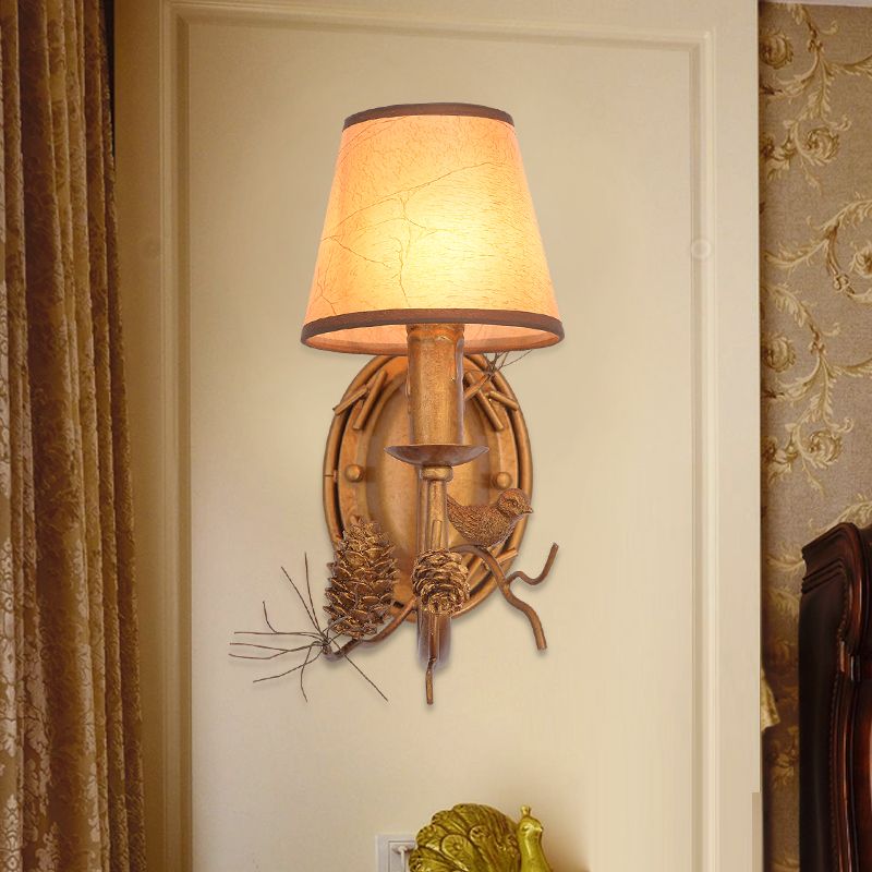 Light di illuminazione sconce con cono in metallo 1 leggero lampada montata a parete interno in bronzo con accento per uccelli