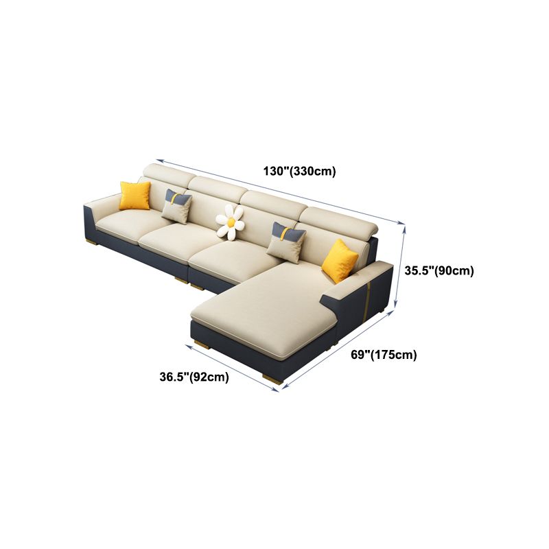 Nordic Grey and Beige Sofa Faux Leather Square Sewn Pillow Back Sofa