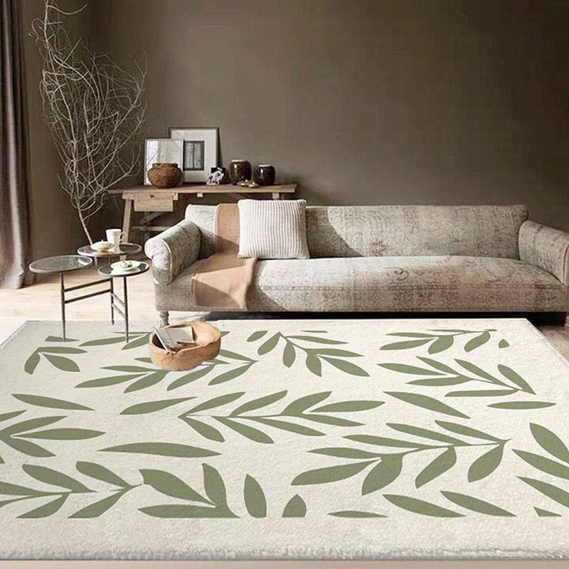 Green Modern Rug Polyester Pattern Rug Stain Resistant Rug for Living Room