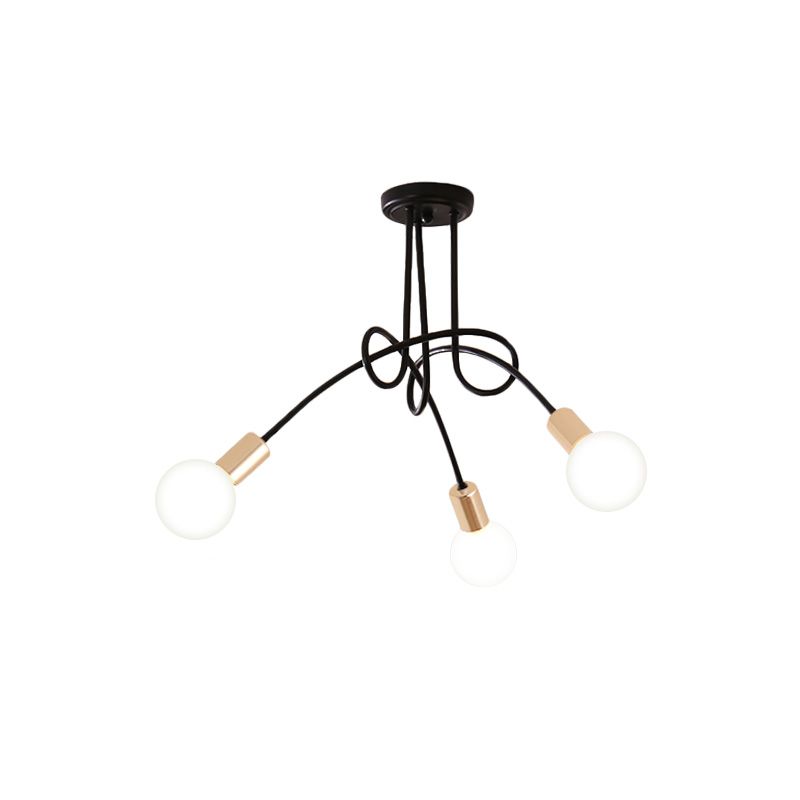 Iluminación de montaje semiempotrado trenzado negro/dorado con bombilla abierta, lámpara de techo de cocina de metal industrial de 3/5/6 luces