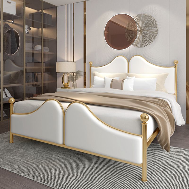Glam Simple Metallic Bed Frame Upholstered Headboard Iron Panel Bed