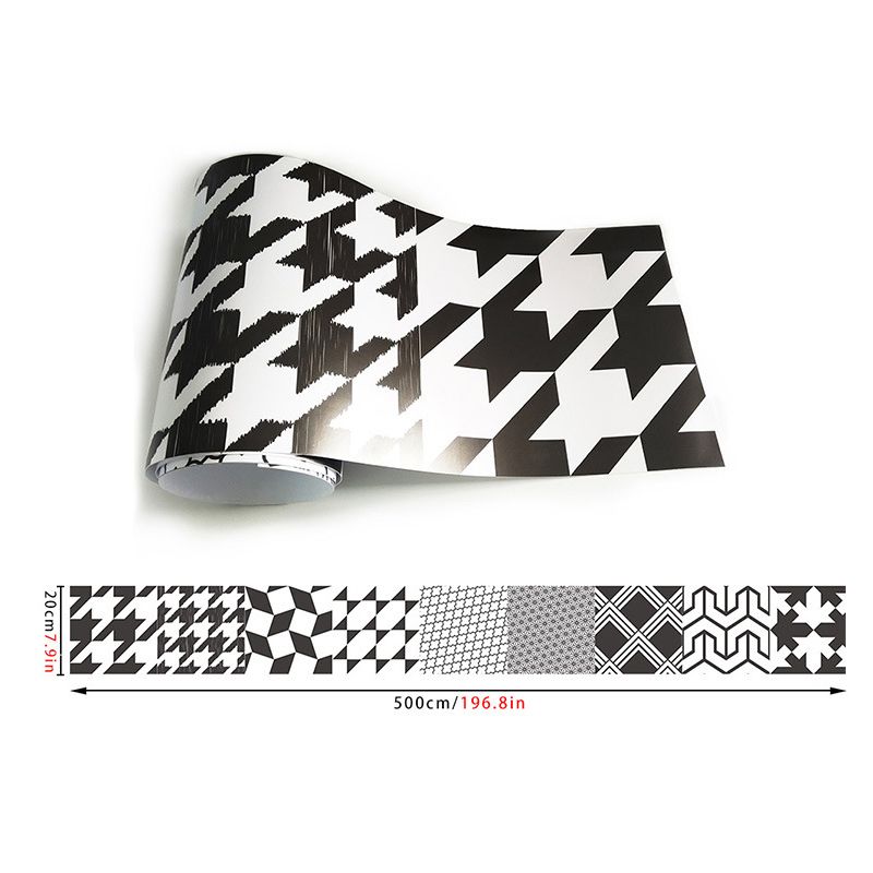 Seamless Geometric Pattern Wallpaper in Black-White Modern Adhesive Wall Covering for Bathroom