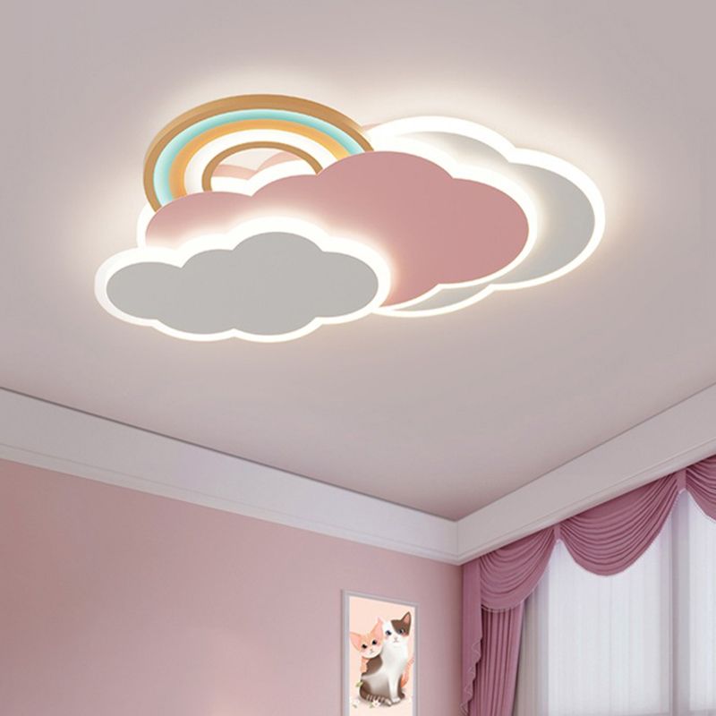 Cloud Shape Metal Flush Light Kid Style 4 Lights Flush Mount Ceiling Lights in White