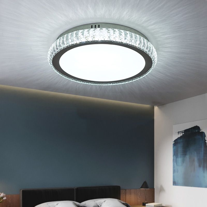 Prismatic K9 Crystal Geometric Ceiling Fixture Simple White LED Flush Mount Lighting for Bedroom