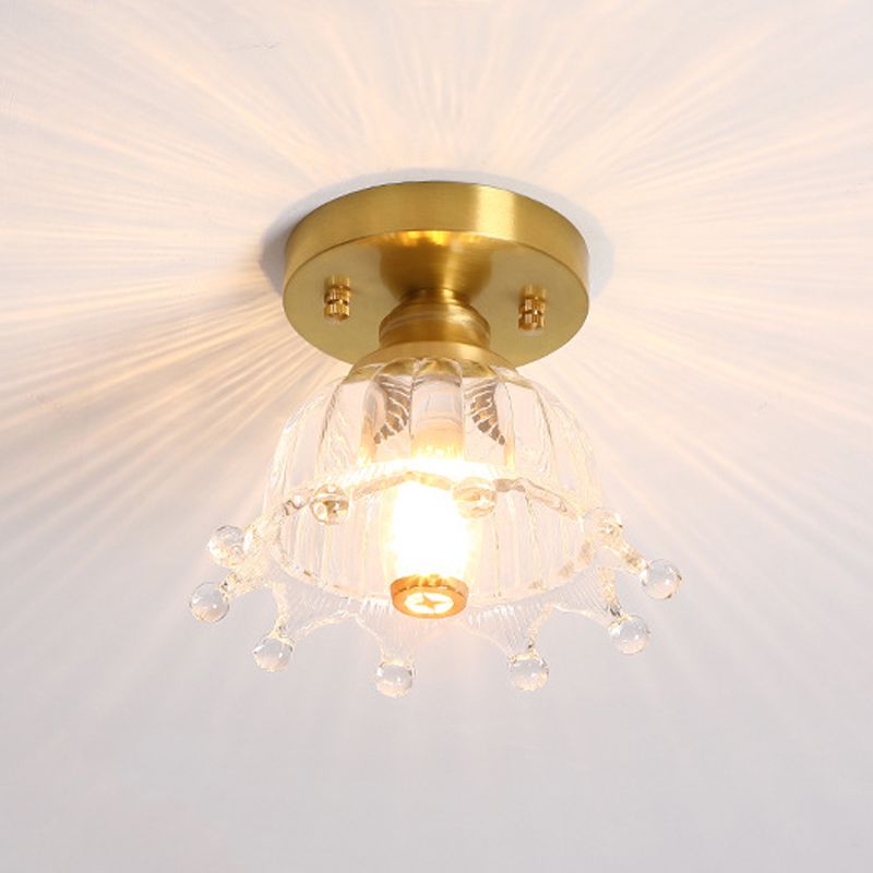 Copper Ceiling Light Modern Ceiling Mount Light with Glass Shade for Aisle