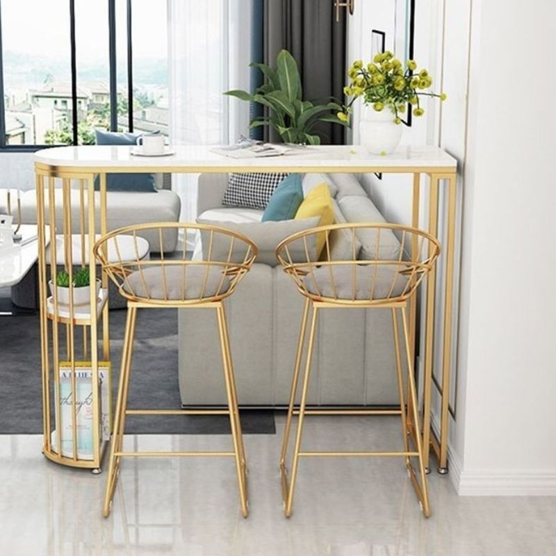 Faux Marble Bistro Bar Table Rectangle Metal Base Bar Table for Living Room