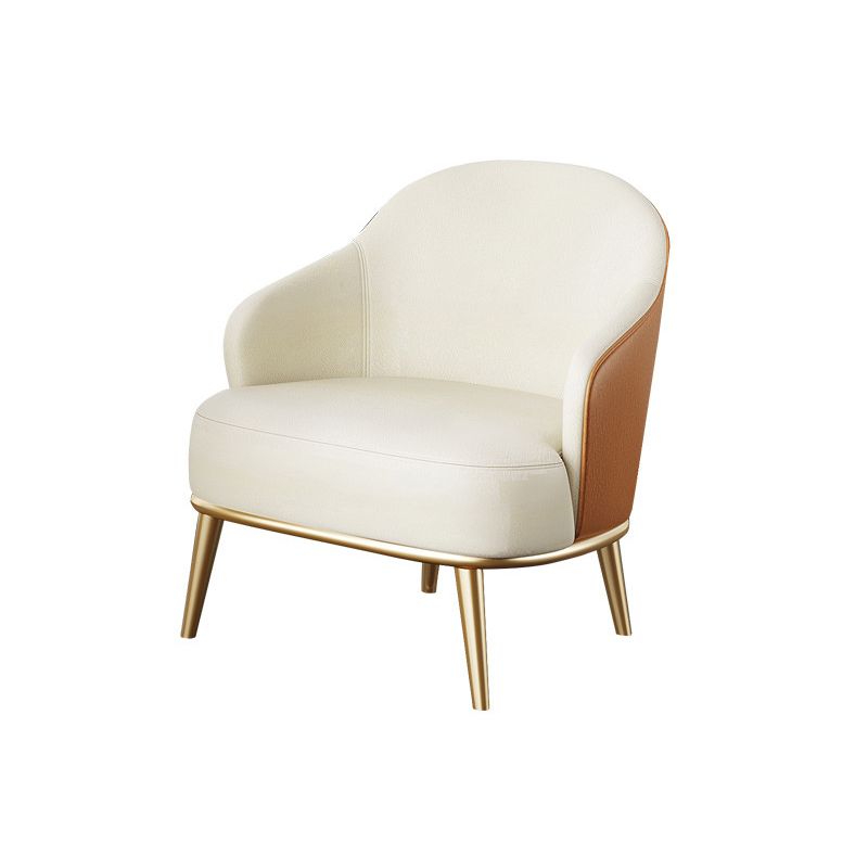 Glam Styled Leather Armchair Fixed Back Basic Four Legs Recessed Arms Chair