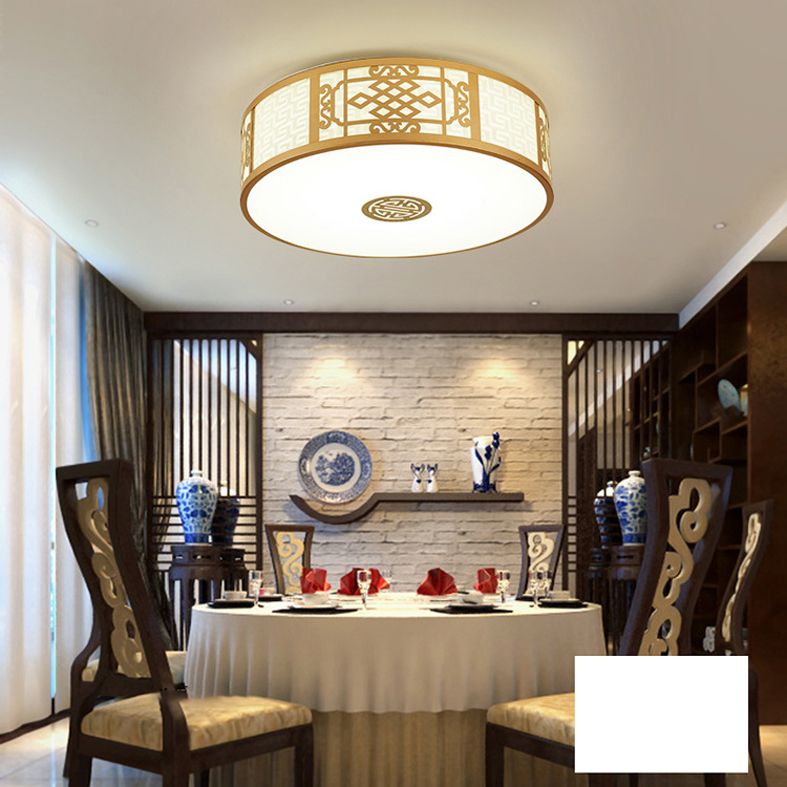Cylindrical Wrought Iron Ceiling Fixture in Traditional Creative Style Fabrics Flush Mount for Dining Room