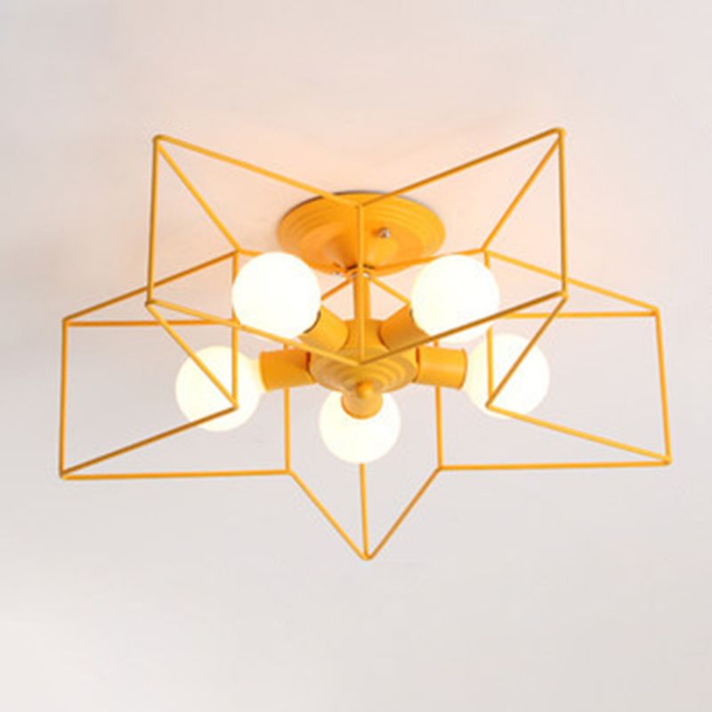 Star Metal Semi Flush Mount Plafond Light Industrial 5 Lights Living Room Semi Flush Plafond Light