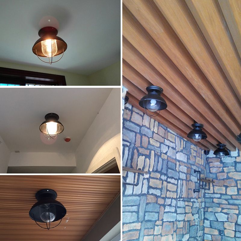 1 Light Semi Flush Mount Light Industrial Style Bowl-Shaped Metal Light Fixture