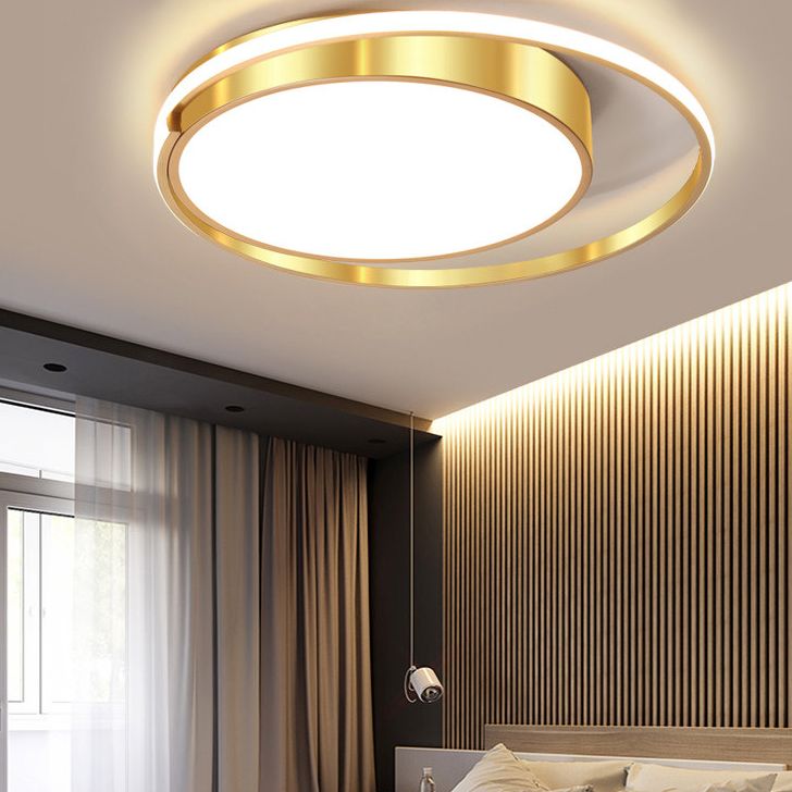 Luminaire de plafond encastré en métal à tambour circulaire, plafonnier LED doré de Style milieu du siècle pour salon