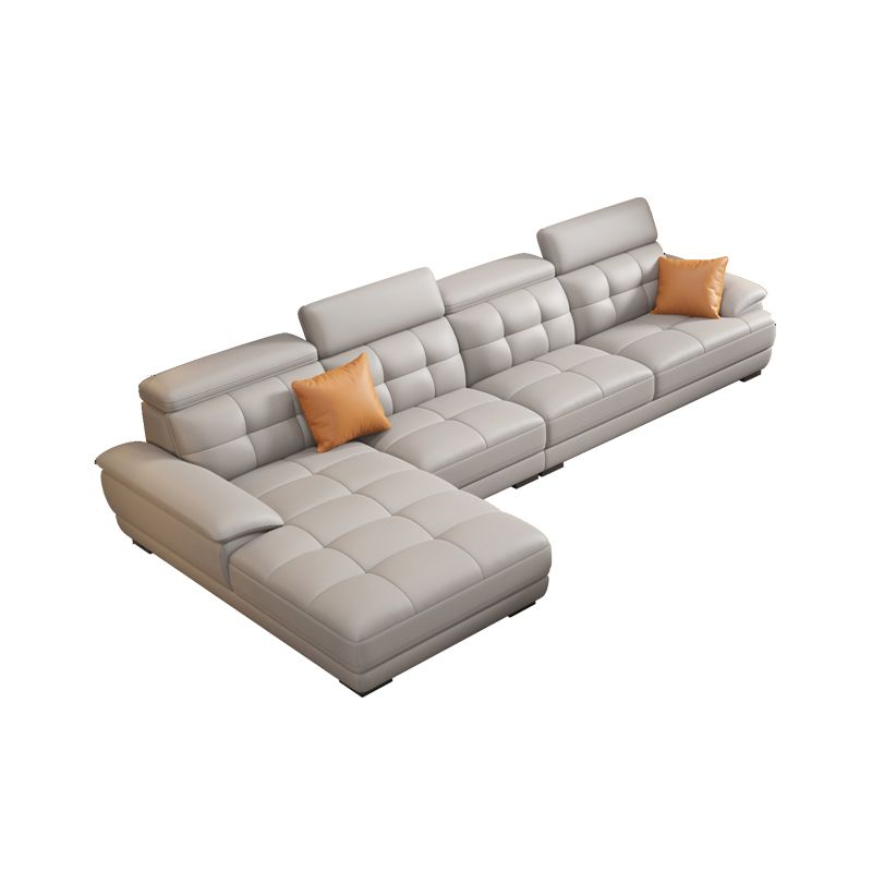 Contemporary Stain-Resistant Genuine Leather Square Arm Stationary Sofa