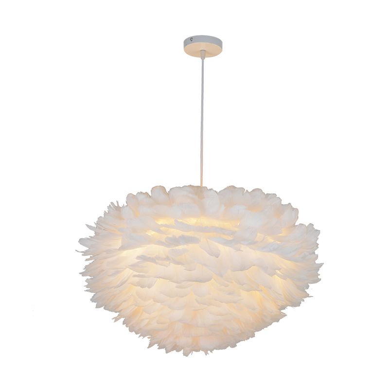 Feather Shaded Hanging Light Kit Contemporary Style White Chandelier Lighting Fixture