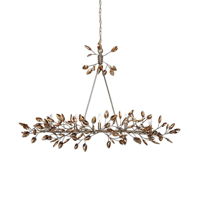 Silver/Gold Leaf Island Pendant Modernism Crystal 5 Heads Hanging Light Fixture for Dining Room