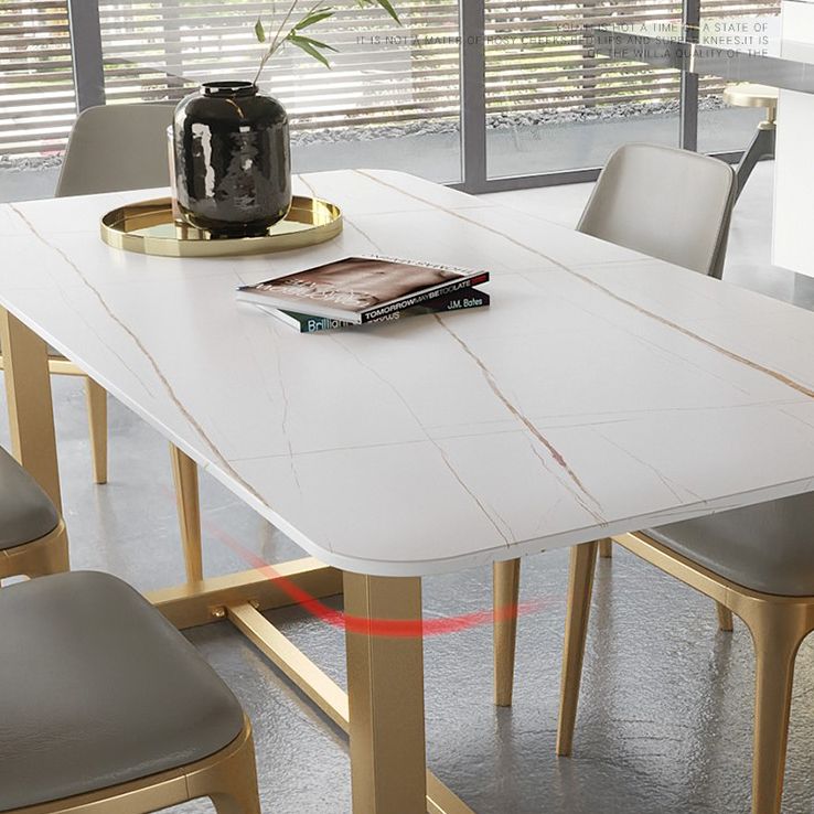 Luxury Sintered Stone Top Dining Table Rectangle Table with Trestle Base