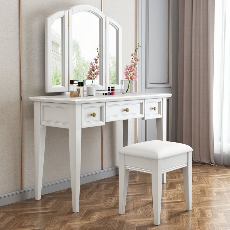 Traditional Solid Wood Vanity Makeup Table Set 3-Drawer Dressing Table