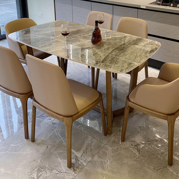 Piedina sinterizada Mesa de comedor rectangular moderno Tapa de piedra gris con base de caballete
