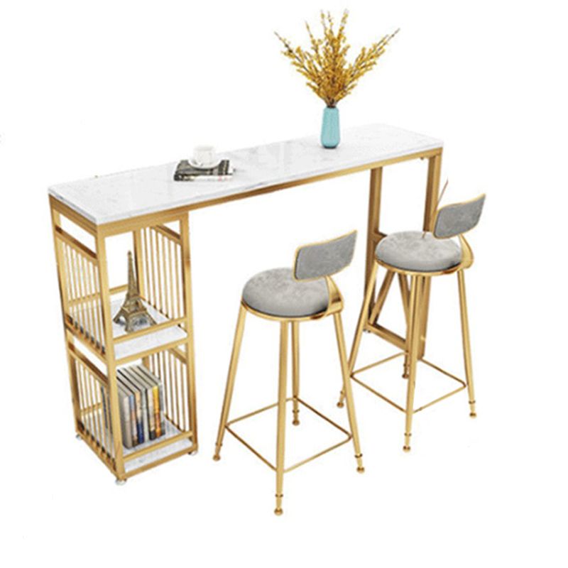 Glam Faux Rectangle Bar Counter Table Marble Bar Counter Table with Metal Legs for Home