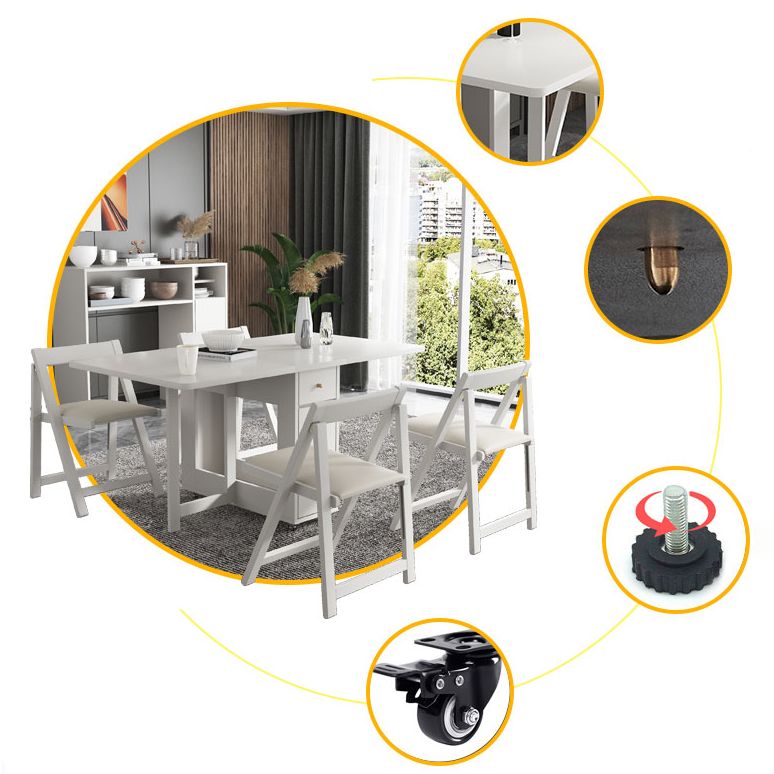 Foldable Artificial Wood Table in White Medieval Modern Rectangle Table with Trestle Base