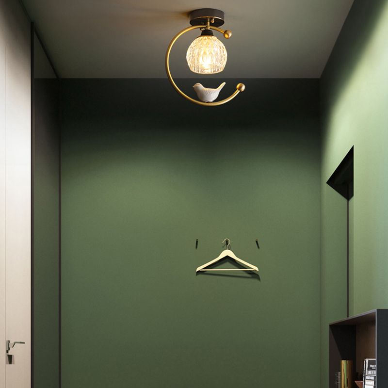 Plafonnier en forme de géométrie, moderne, en verre, à 1 lumière, doré