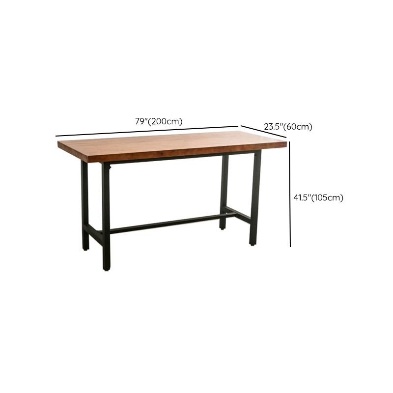 Brown Solid Wood Bar Table Trestle Base Dining Table for Kitchen Living Room