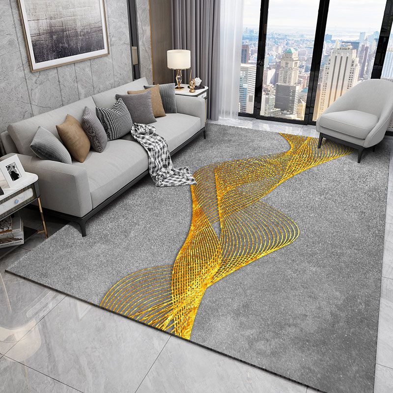 Grey Tone Modern Area Rug Polyester Marbling Print Rug Non-Slip Backing Indoor Rug for Living Room
