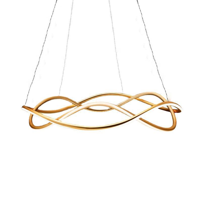 2 Lights Wave Pendant Chandelier Modern Style Metal Hanging Lamps