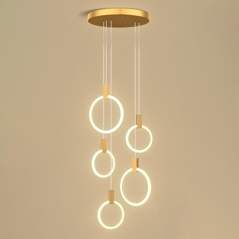 Gouden cirkelvormige led hanglamp in modern beknopte stijl smeedijzeren hangend licht met acrylschaduw