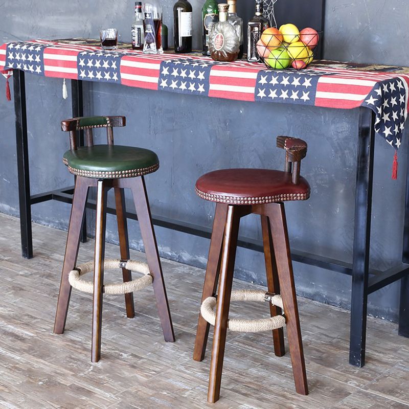 Modern Rotatable Backrest Counter Stool Wood Cafe Bar Stool with Leather Cushion