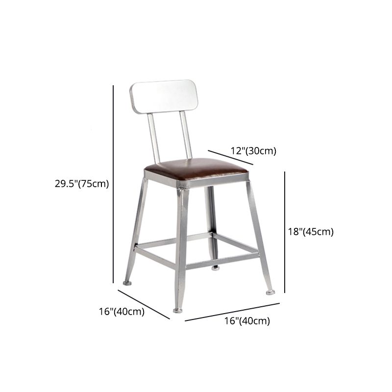 Armless Indoor Barstool Industrial Leather Counter Stool Brushed Silver
