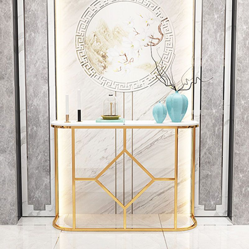 12" W Glam Marble Console Table Half Moon Abstract Accent Table for Hall