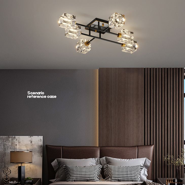 Sputnik Living Room Semi Flush Light Fixture Crystal Modern Semi-Flush Ceiling Light