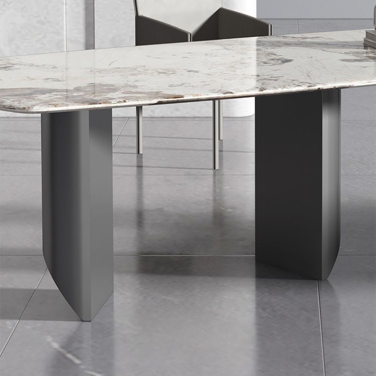 Metal Contemporary Rectangular Dining Table Sintered Stone Table with Double Pedestal