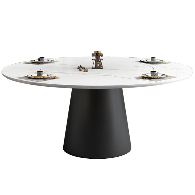 Modern Round Dining Table White and Black Metal Base Convertible Dining Table