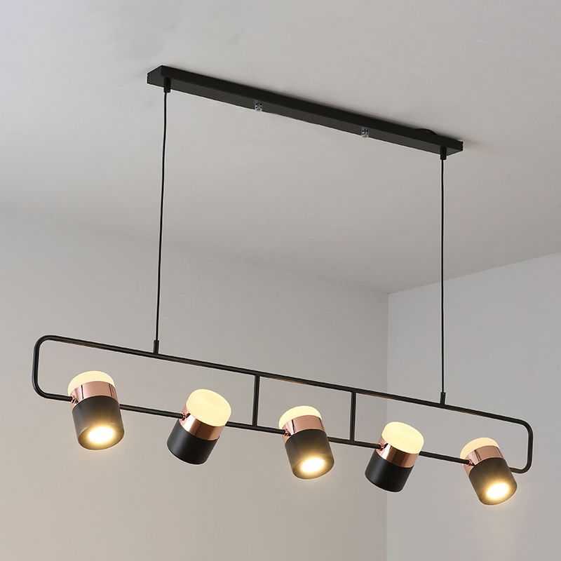 Modern Aluminum Track Light Cylinder Multi-Head Restaurant Hanging Lamp with Acrylic Shade