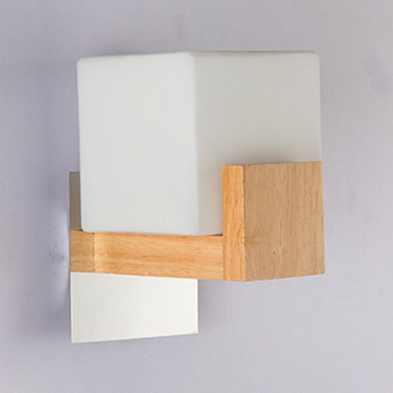 Modern Simple Wooden Wall Light Sconces Square Shape Wall Mounted Light