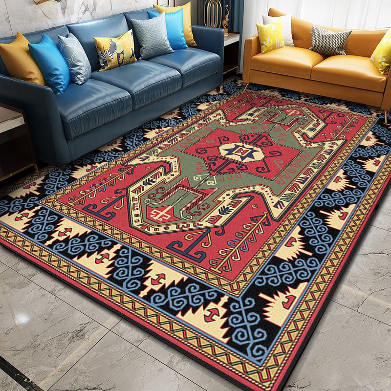 Multi Color Geometric Rug Synthetics Moroccan Carpet Stain Resistant Machine Washable Anti-Slip Rug for Living Room