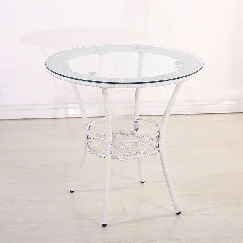 4 Legs Single Coffee Table Glass Modern with Shelf Cocktail Table