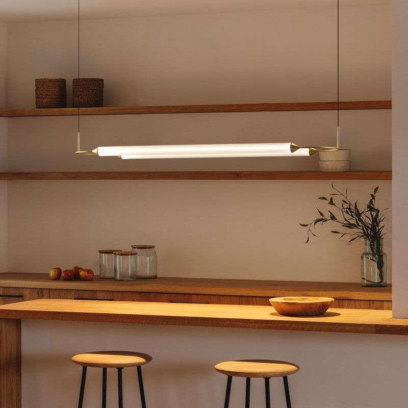 Acrylic 2-Light Island Light in Modern Simplicity Metal Linear LED Pendant Light in White