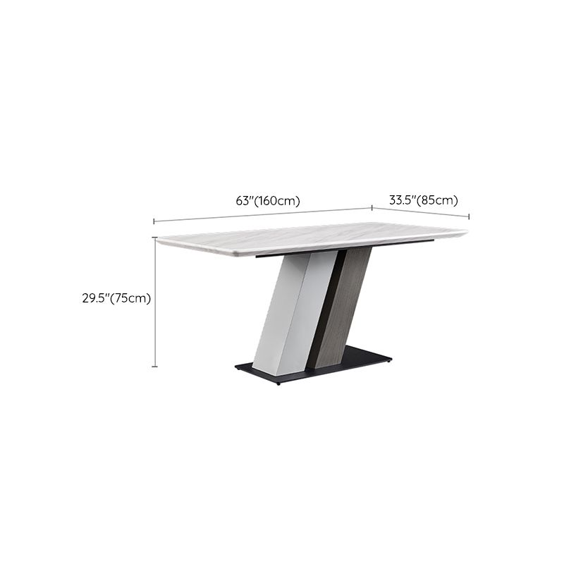 Rectangle Stone Top Dining Table Metal Pedestal Dining Table for Dining Room