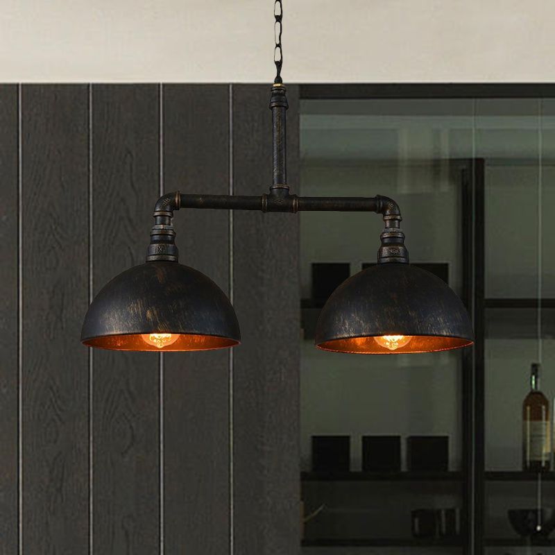 Matte Black Domed Lighting Fixture Farmhouse Metallic 2 Bulbs Dining Room Island Pendant Lighting