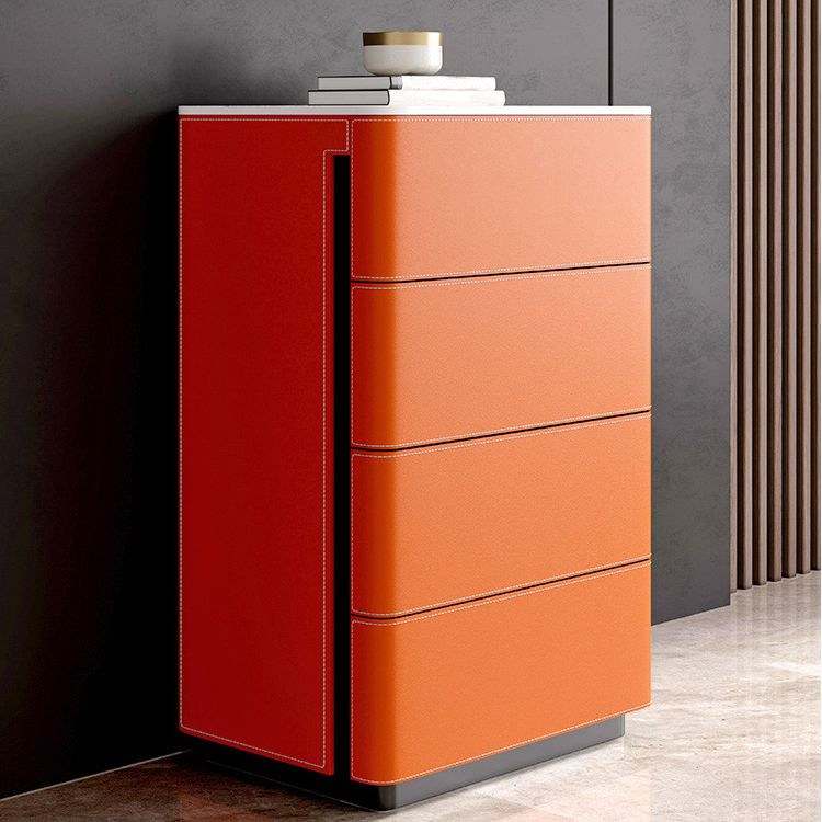 Orange Leatherwear Credenza Modern Stone Buffet with Drawer for Dining Room