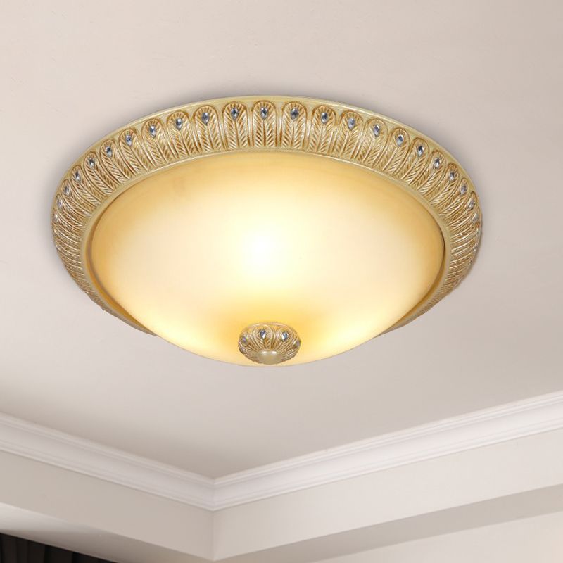 Dome Living Room Wall Sconce Rustic Frosted Glass 3 Bulbs Gold Wall Lighting Idea, 16"/19.5" Wide